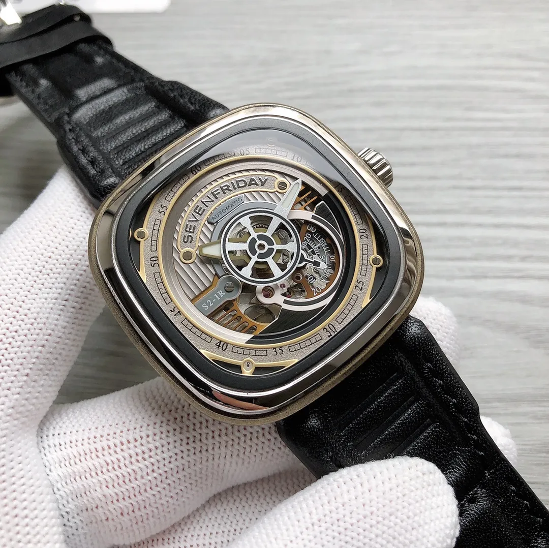 【Authentic Tmall】💰1640! SevenFriday Model: S2/01 Mechanical men's watch, polished rhodium "S" plate from 4 to 5 o'clock, with transparent disc seconds hand, Miyota 82S5 open balance wheel, 40 hours power reserve, size 47*47mm! 316L stainless steel case supports NFC function